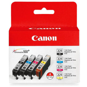CANON CLI-221 (2946B017) Combo 4-Pack Original Inkjet Cartridge - Cartouches Certifiées