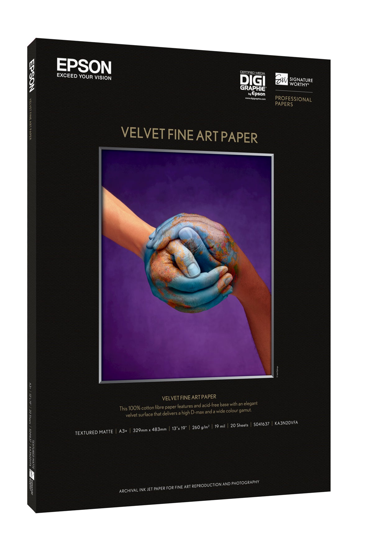 Epson Velvet Fine Art Paper papier jet d'encre A3+ (330x483 mm) 20 feuilles