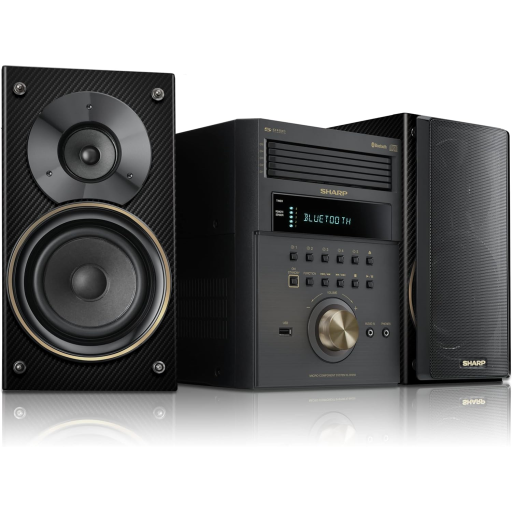SHARP Édition Limitée — Système Audio Bluetooth à 5 Disques avec USB, AM/FM, Finition Champagne Or/Fibre de Carbone (XL-BH250GL)