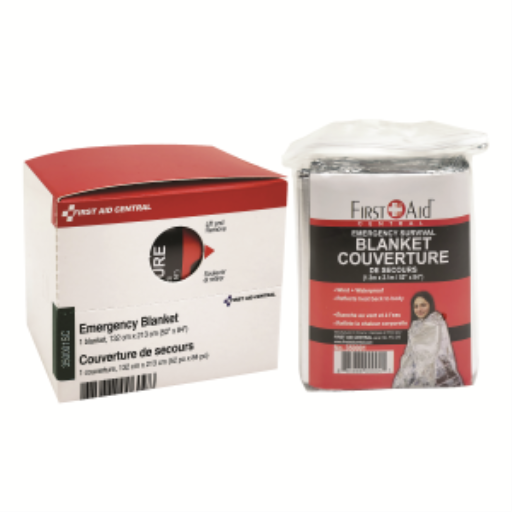 FIRST AID CENTRAL Couverture de survie Mylar, 1 par boîte , 1.3m x 2.1m (52" x 84") (350001SC)