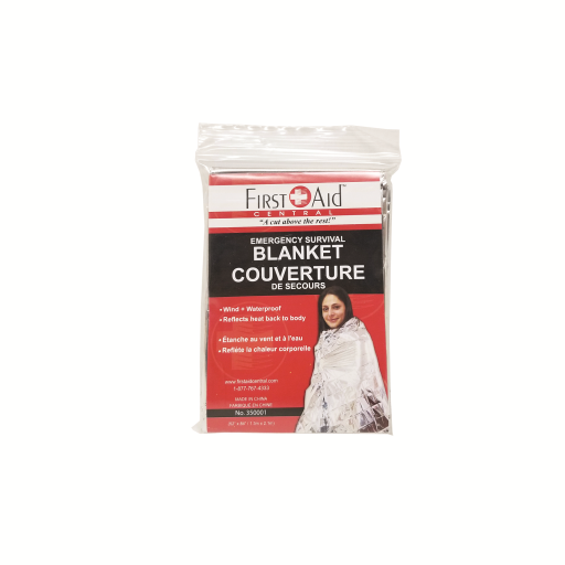 FIRST AID CENTRAL Couverture d'urgence en aluminium, Grise, Mylar , 52"x84" (350001)