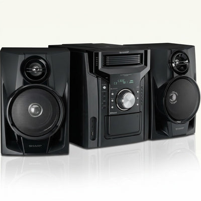 SHARP CD-BH950 240W 5-disc mini shelf speaker system with cassette, Bluetooth, and black speakers.