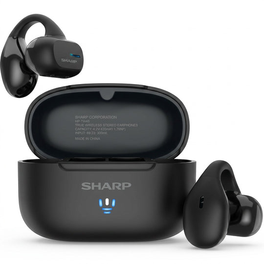 SHARP Écouteurs Sans Fil True Wireless à Clip d’Oreille Ouverte, Blanc et Noir (HP-TW45)