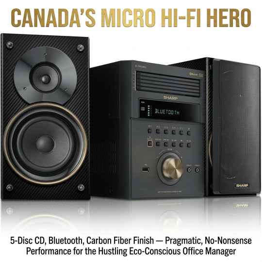 SHARP Édition Limitée — Système Audio Bluetooth à 5 Disques avec USB, AM/FM, Finition Champagne Or/Fibre de Carbone (XL-BH250GL)