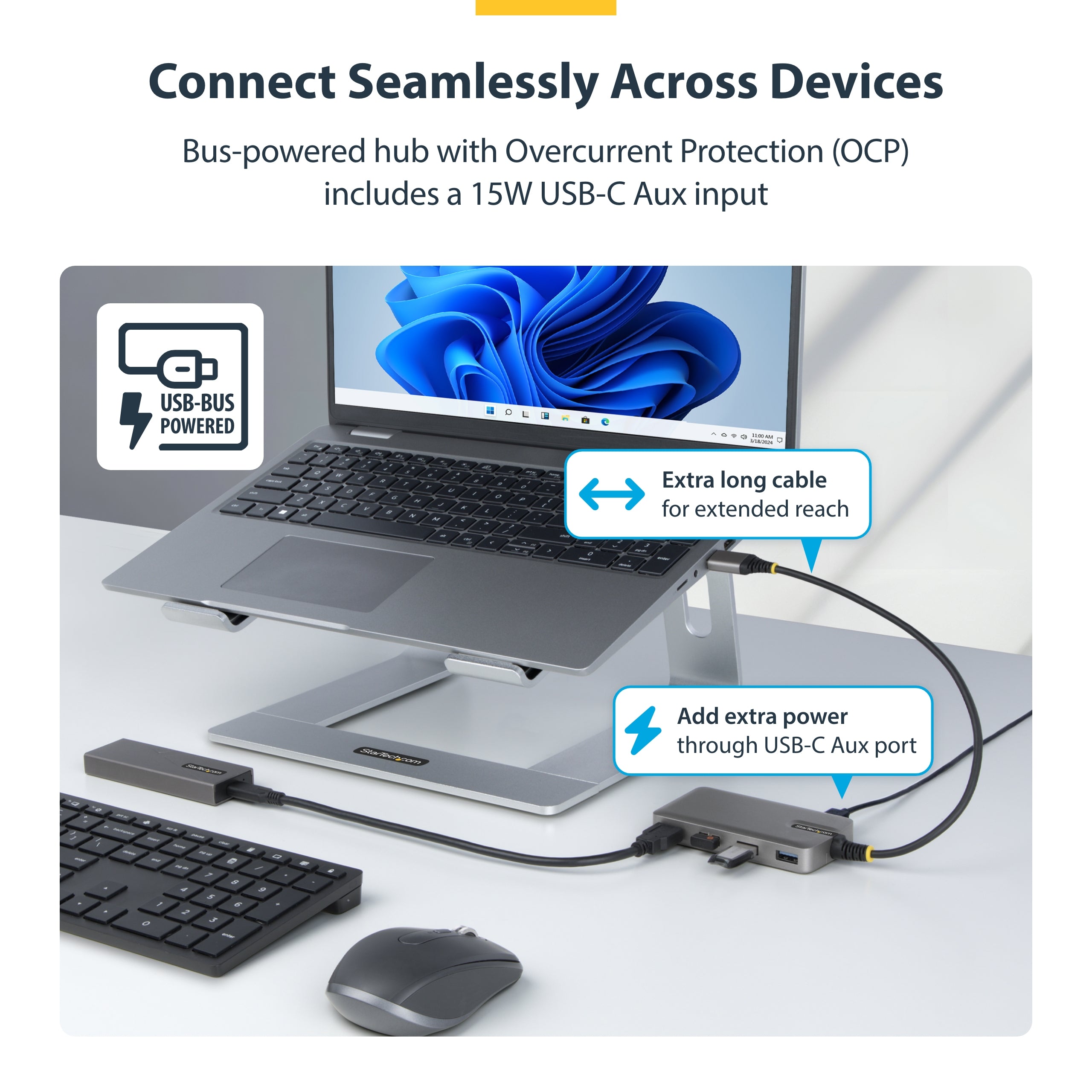 StarTech.com 5G4AC-USB-A-HUB hub & concentrateur USB 3.2 Gen 1 (3.1 Gen 1) Type-A 5000 Mbit/s Gris - Image 6