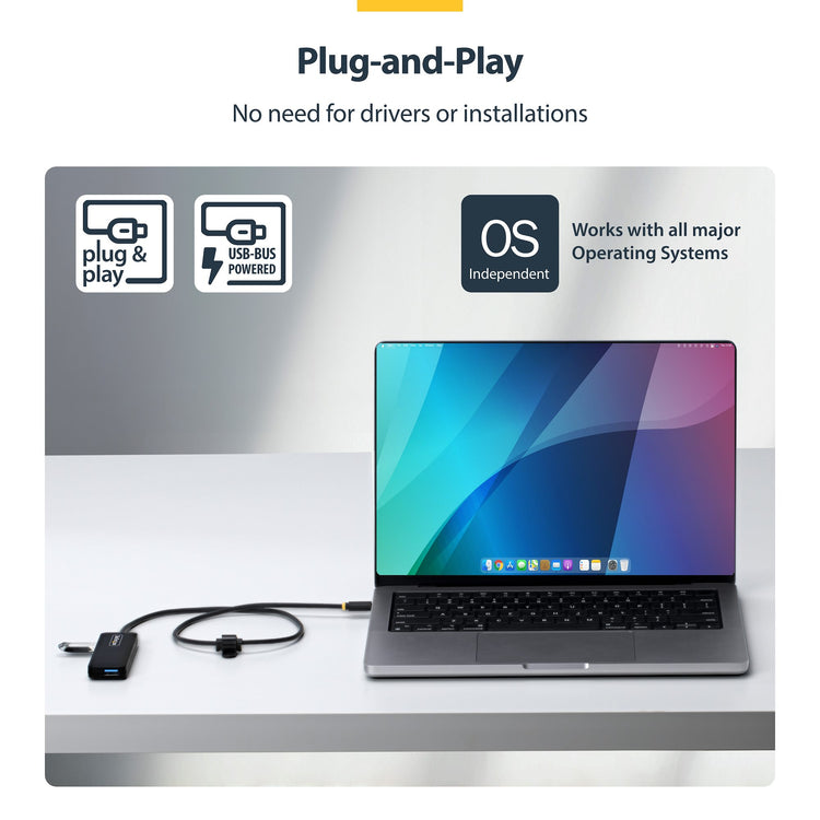 StarTech.com H5C4A-USB-HUB-2 hub & concentrateur USB 3.2 Gen 1 (3.1 Gen 1) Type-C 5000 Mbit/s Noir - Image 3