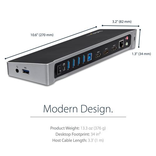 StarTech.com USB3DOCKH2DP station d'accueil Avec fil USB 3.2 Gen 1 (3.1 Gen 1) Type-A Noir, Argent - Image 12