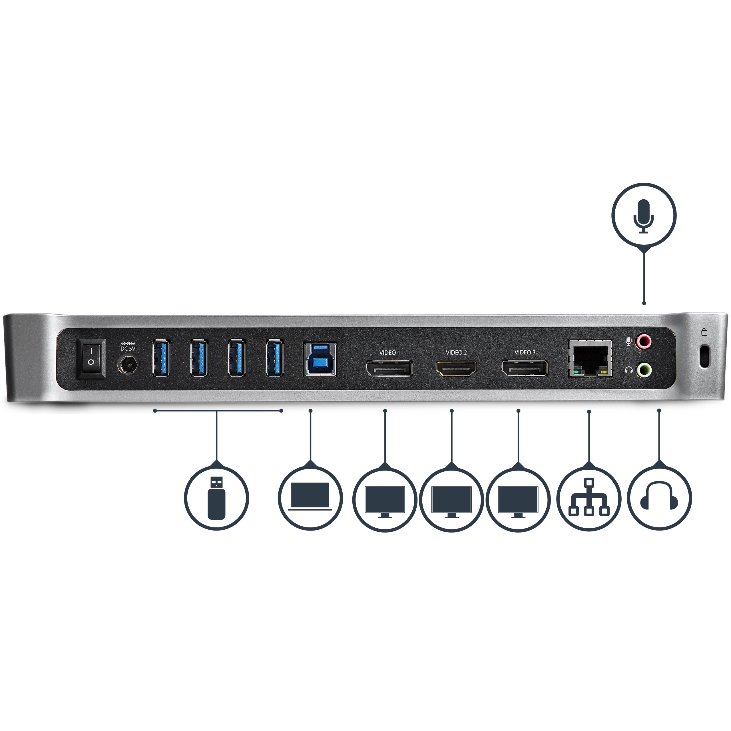 StarTech.com USB3DOCKH2DP station d'accueil Avec fil USB 3.2 Gen 1 (3.1 Gen 1) Type-A Noir, Argent - Image 4