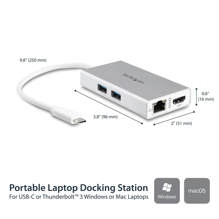 StarTech.com DKT30CHPDW station d'accueil Avec fil USB 3.2 Gen 1 (3.1 Gen 1) Type-C Argent, Blanc - Image 2