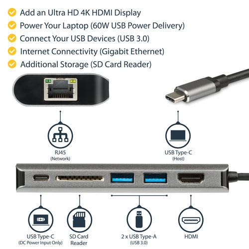 StarTech.com DKT30CSDHPD station d'accueil Avec fil USB 3.2 Gen 1 (3.1 Gen 1) Type-C Noir, Gris - Image 9