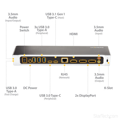 StarTech.com DK30CH2DPPD station d'accueil Avec fil USB 3.2 Gen 1 (3.1 Gen 1) Type-C Noir, Argent - Image 12