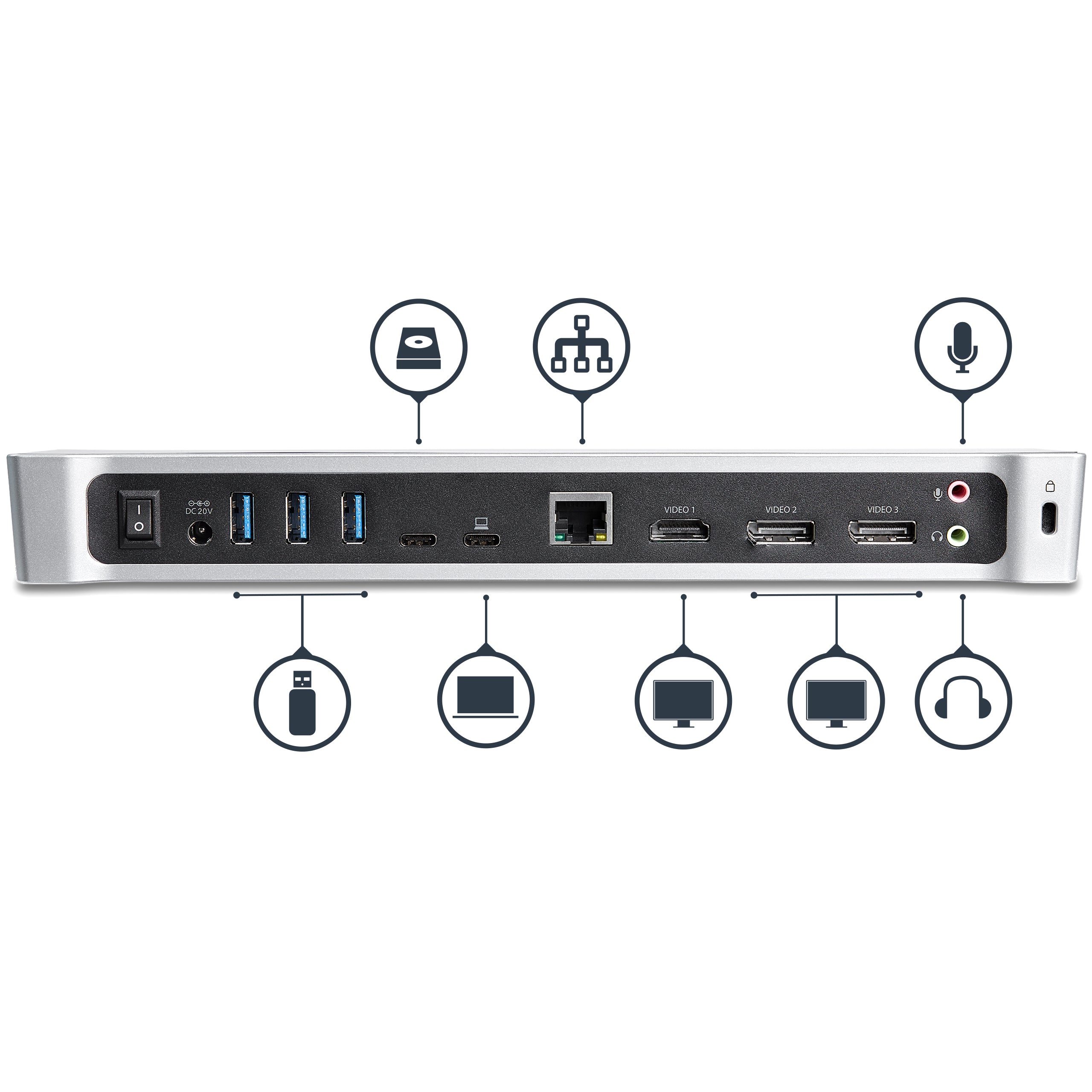 StarTech.com DK30CH2DPPD station d'accueil Avec fil USB 3.2 Gen 1 (3.1 Gen 1) Type-C Noir, Argent - Image 2