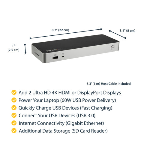 StarTech.com DK30CHDDPPD station d'accueil Avec fil USB 3.2 Gen 1 (3.1 Gen 1) Type-C Noir, Argent - Image 10