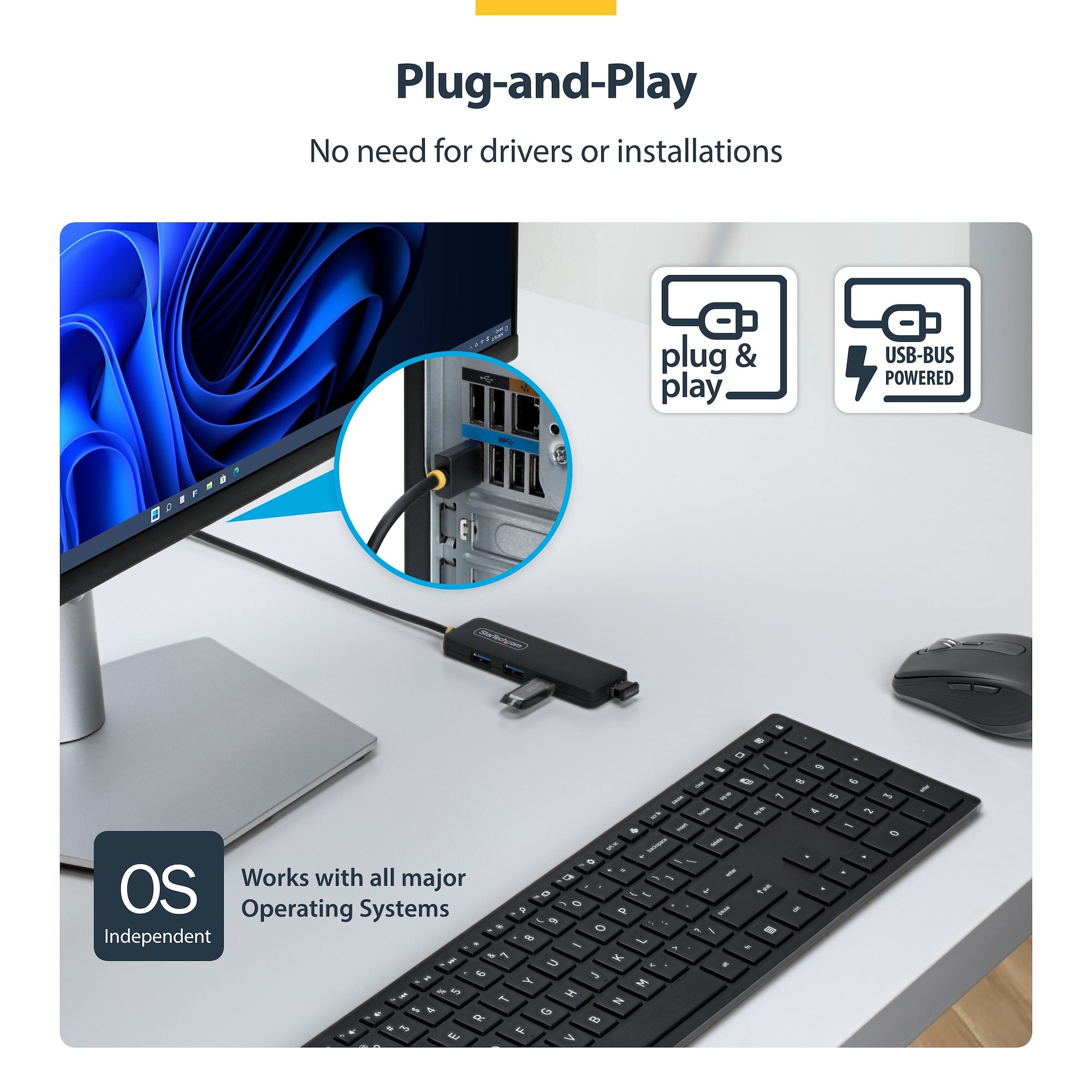 StarTech.com H5A4A-USB-HUB-2 hub & concentrateur USB 3.2 Gen 1 (3.1 Gen 1) Type-A 5000 Mbit/s Noir - Image 4