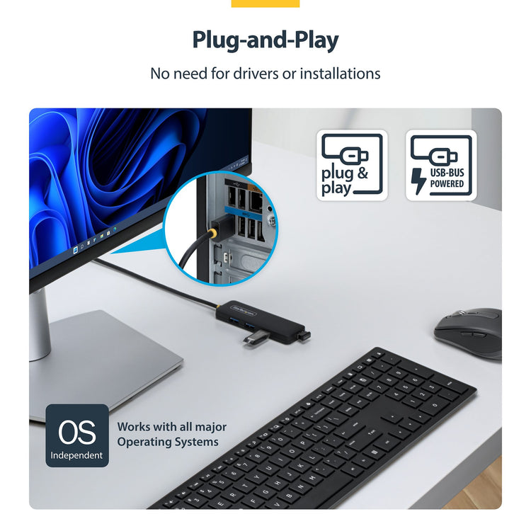 StarTech.com H5A4A-USB-HUB-2 hub & concentrateur USB 3.2 Gen 1 (3.1 Gen 1) Type-A 5000 Mbit/s Noir - Image 4