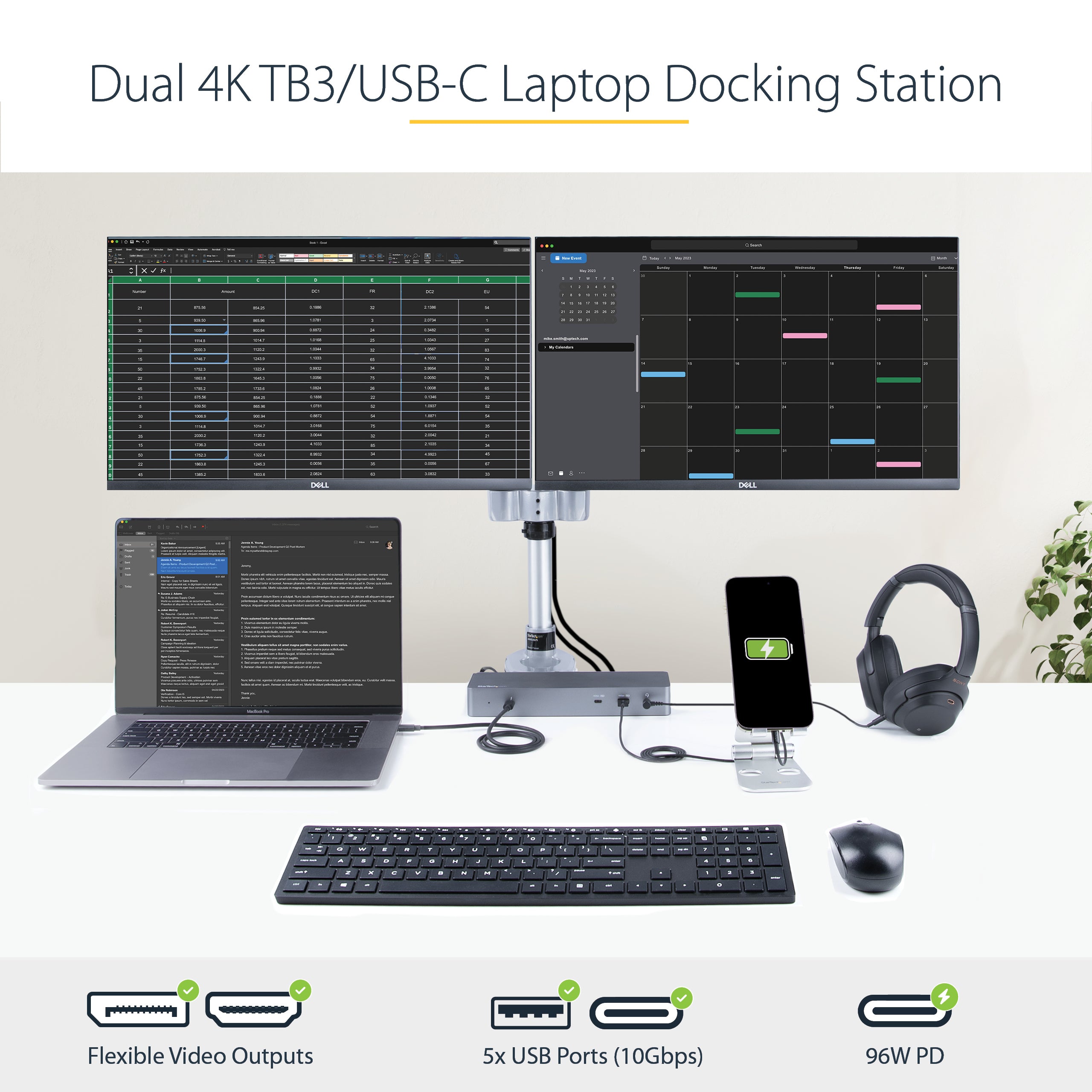 StarTech.com TB3CDK2DH station d'accueil Avec fil Thunderbolt 3 Noir, Argent - Image 11