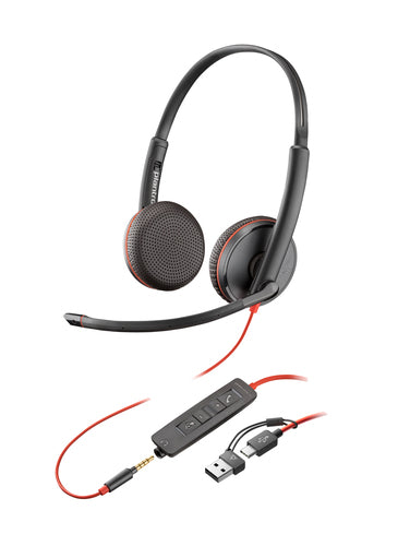 Poly Blackwire 3225 Stereo USB-C Headset +3.5mm Plug +USB-C/A Adapter (Bulk) Avec fil Arceau Bureau/Centre d'appels USB Type-C Noir - Image 1