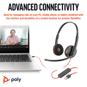 HP Poly Blackwire 3220 Stereo USB-C Black Headset +USB-C/A Adapter (Bulk) Avec fil Arceau Bureau/Centre d'appels USB Type-C - Image 2