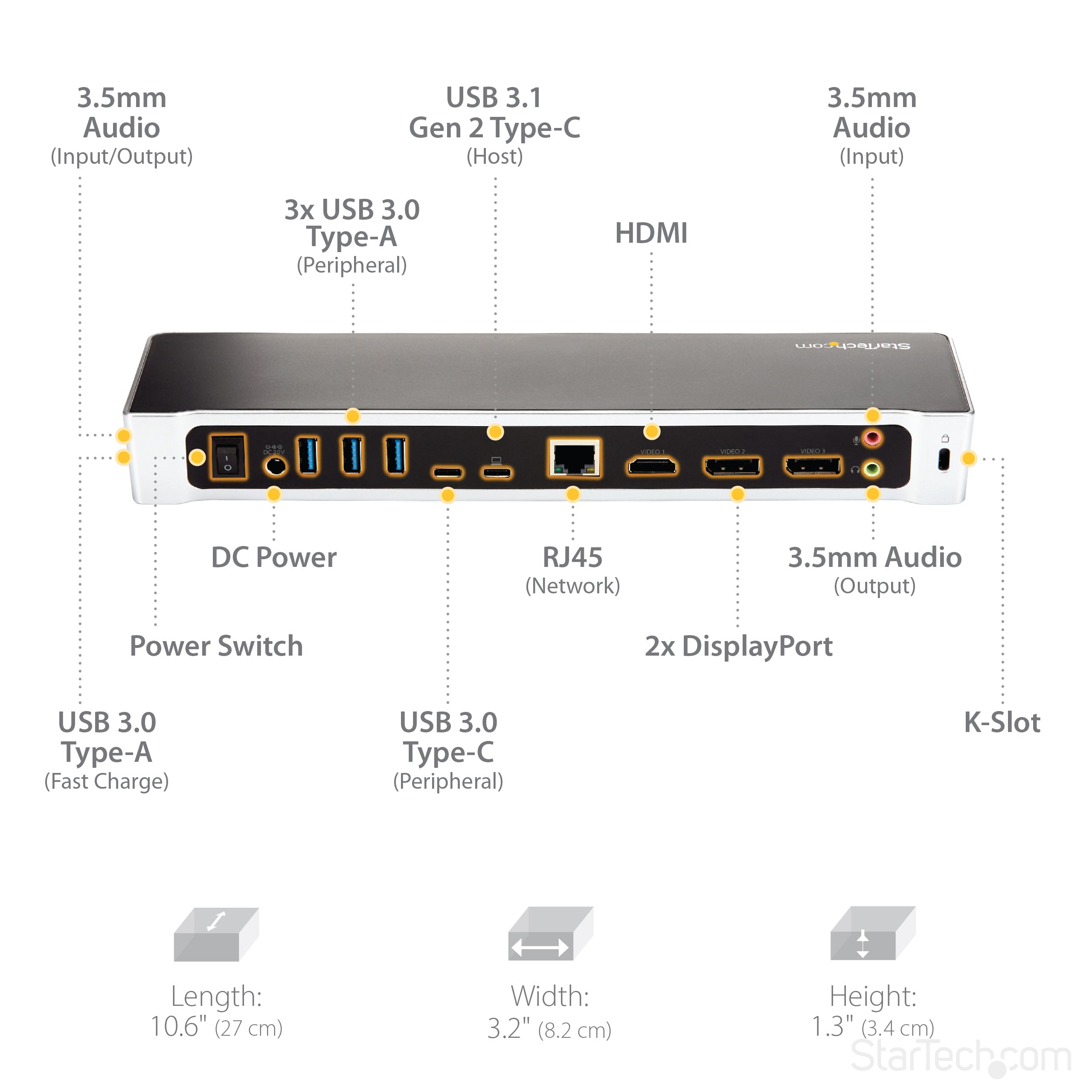 StarTech.com DK30CH2DEP station d'accueil Avec fil USB 3.2 Gen 1 (3.1 Gen 1) Type-C Noir, Argent - Image 12