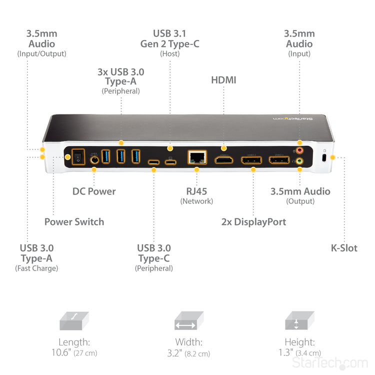 StarTech.com DK30CH2DEP station d'accueil Avec fil USB 3.2 Gen 1 (3.1 Gen 1) Type-C Noir, Argent - Image 12