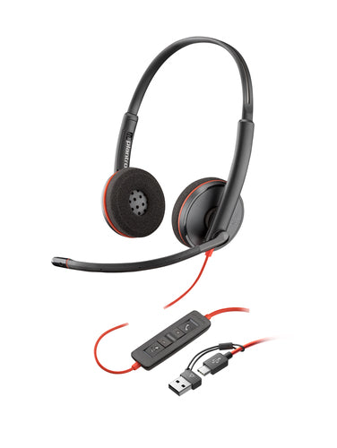 Poly Blackwire 3220 Stereo USB-C Headset +USB-C/A Adapter (Bulk) Avec fil Arceau Bureau/Centre d'appels USB Type-A Noir