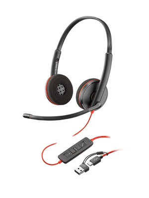 Poly Blackwire 3220 Stereo USB-C Headset +USB-C/A Adapter (Bulk) Avec fil Arceau Bureau/Centre d'appels USB Type-A Noir