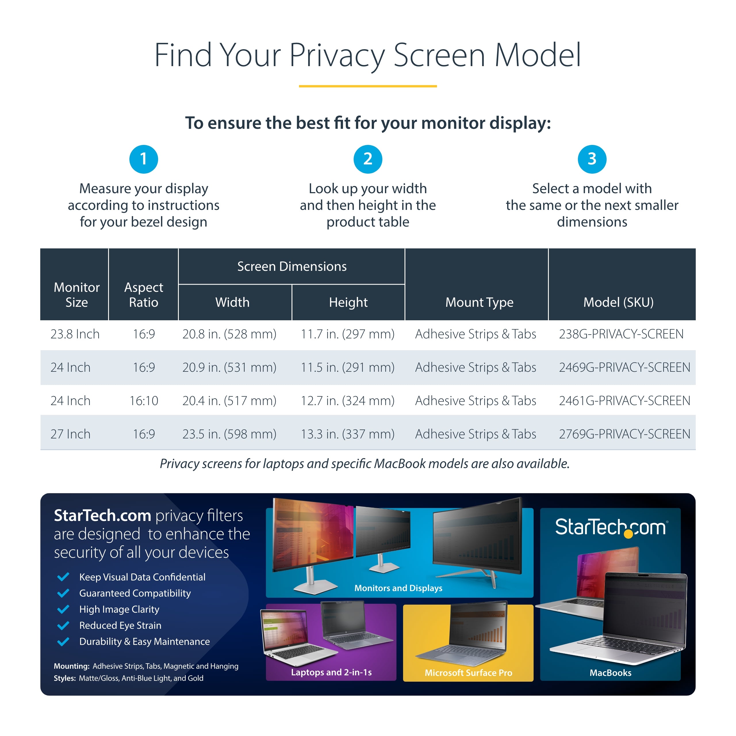 StarTech.com 2469G-PRIVACY-SCREEN filtre anti-reflets pour écran et filtre de confidentialité 61 cm (24") Moniteur Filtre de confidentialité sans bords pour ordinateur - Image 11