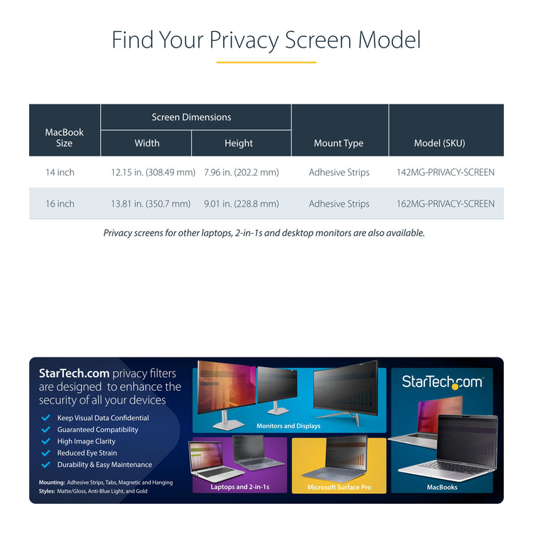 StarTech.com 142MG-PRIVACY-SCREEN filtre anti-reflets pour écran et filtre de confidentialité 35,6 cm (14") Netbook Filtre de confidentialité sans bords pour ordinateur - Image 12