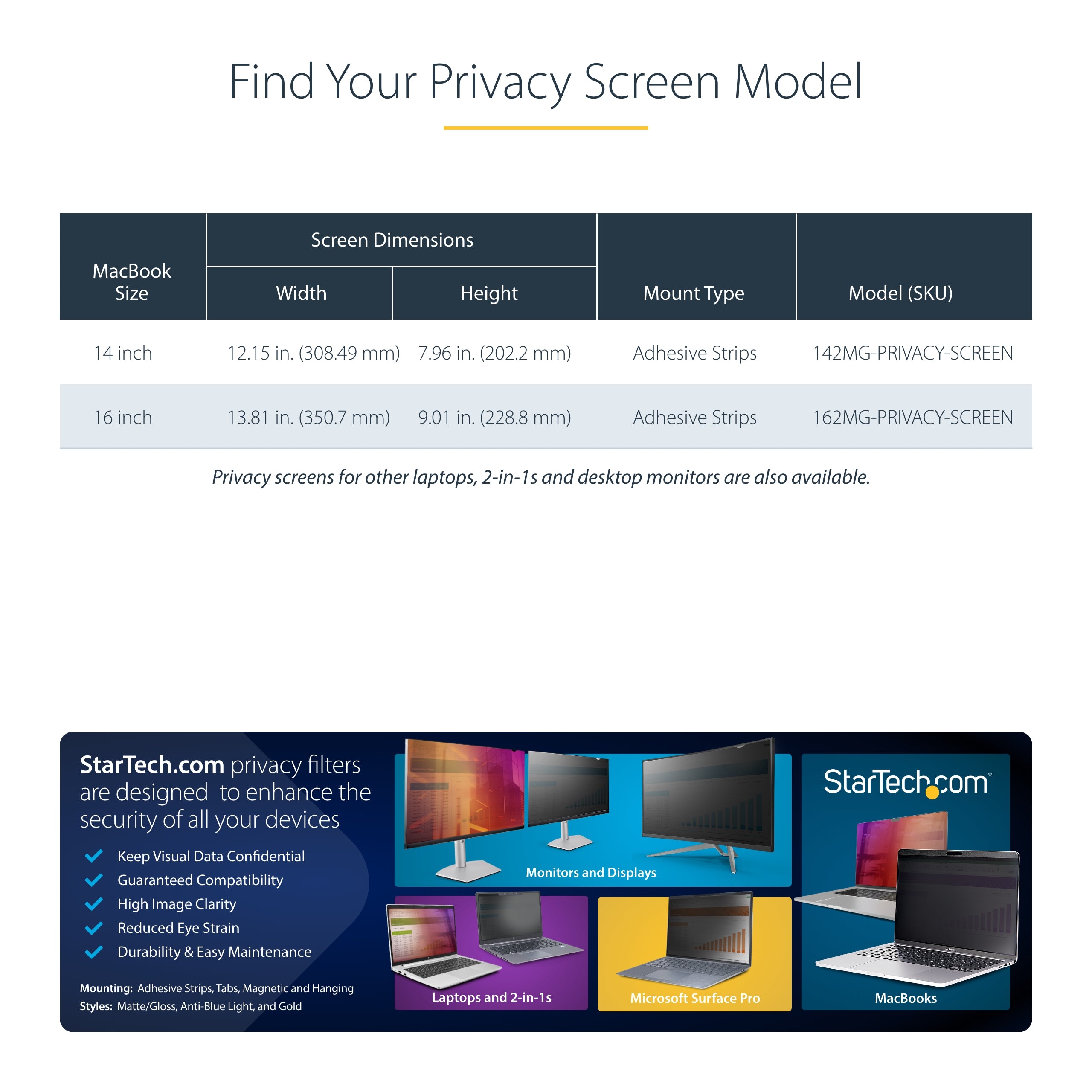 StarTech.com 162MG-PRIVACY-SCREEN filtre anti-reflets pour écran et filtre de confidentialité 40,6 cm (16") Moniteur/ordinateur portable Filtre de confidentialité sans bords pour ordinateur - Image 12