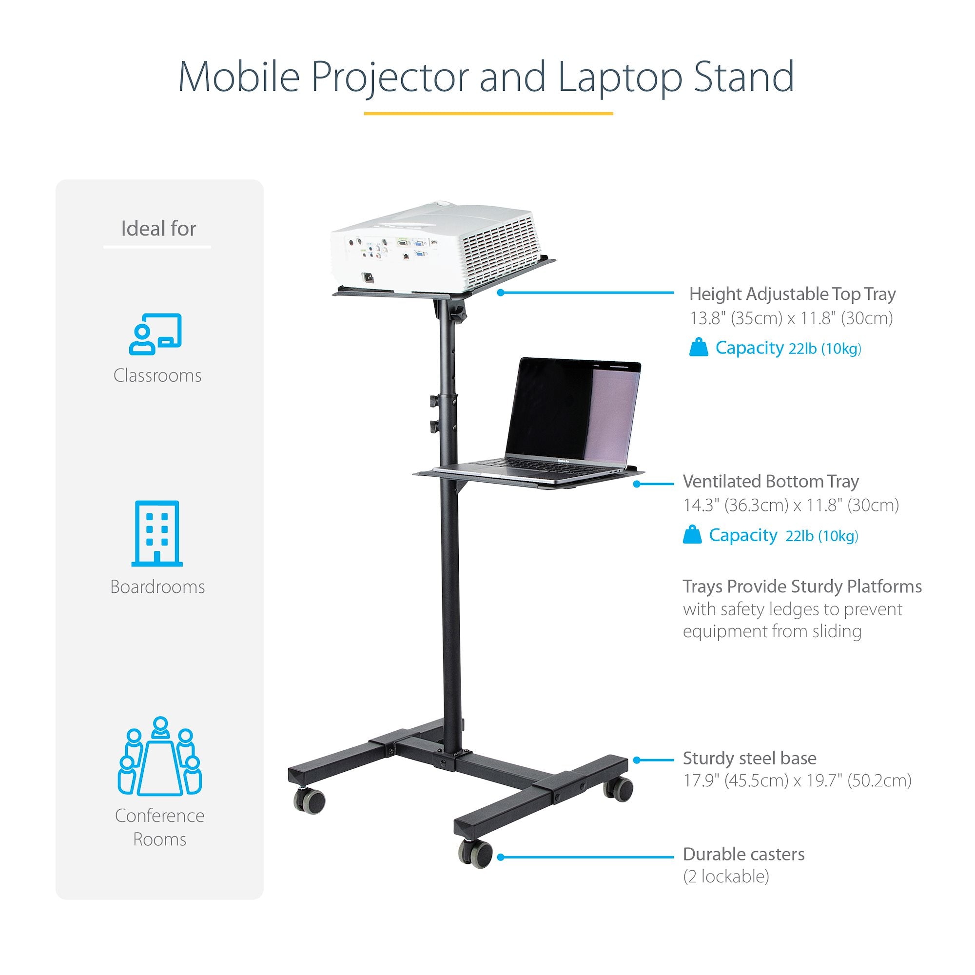 StarTech.com ADJPROJCART chariot et support multimédia Noir - Image 13