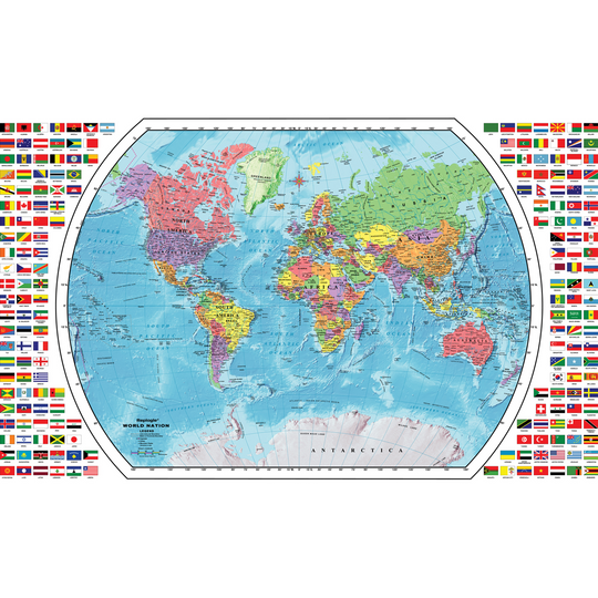 Displayeur de Carte du Monde avec Carte du Monde (Anglais), 18 Cartes par Displayeur 49"/124.5cm X 33"/84cm
