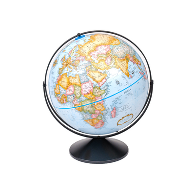 Eureka Globe terrestre à océan bleu de 16 pouces / 40,5 cm de diamètre avec méridien complet en métal noir et base métallique