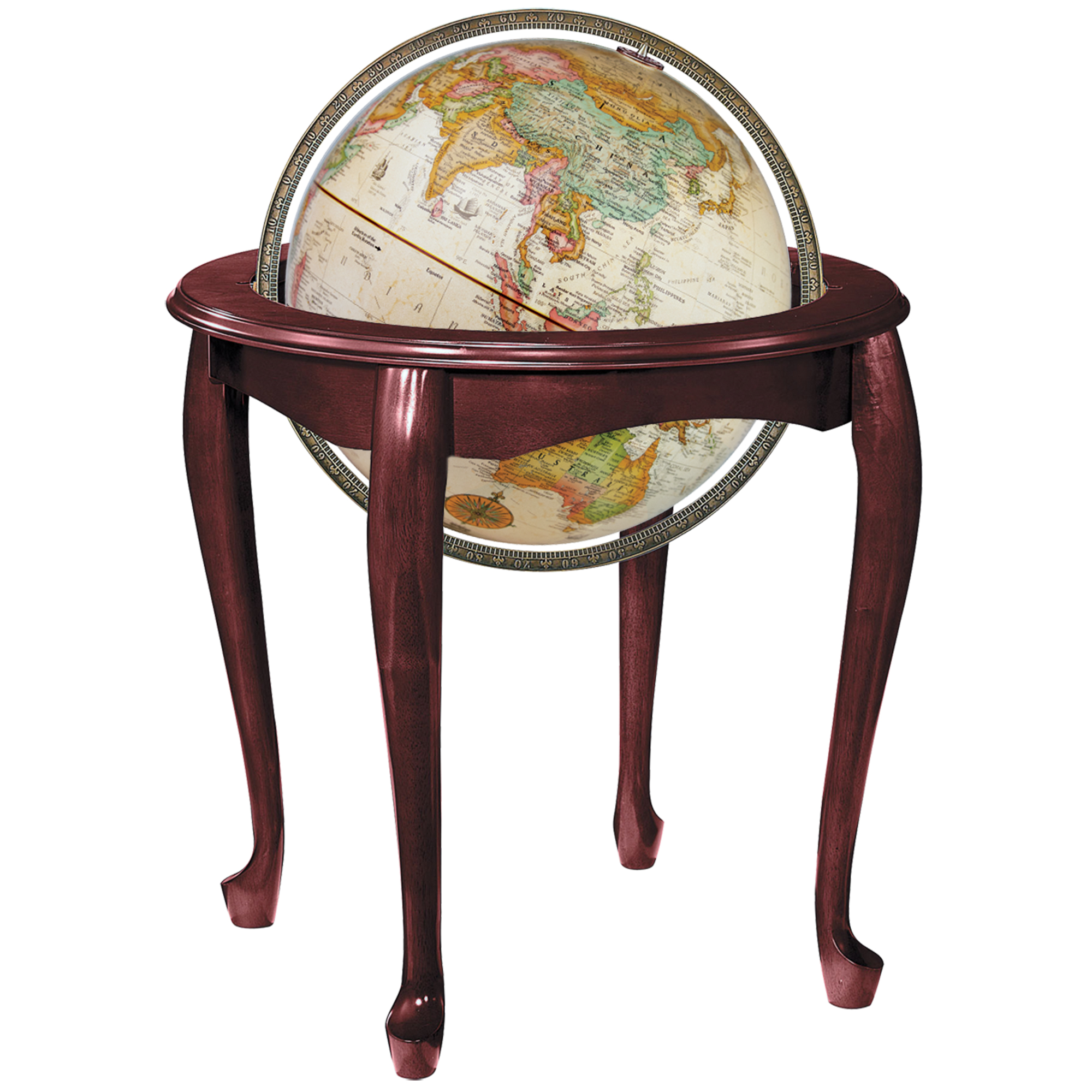 Reine Anne Globe terrestre ancien représentant les fonds marins, sur pied, 16"/40,5 cm de diamètre (Anglais) - Expédié en 2 colis