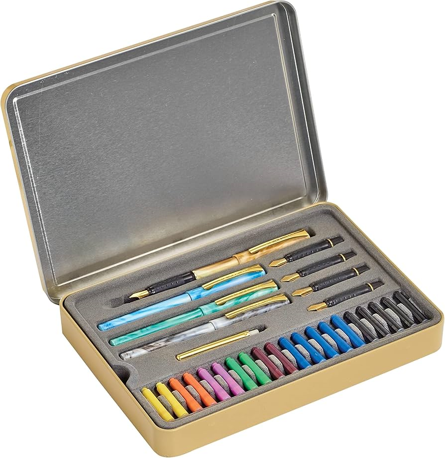 Coffret de calligraphie en métal 5 plumes