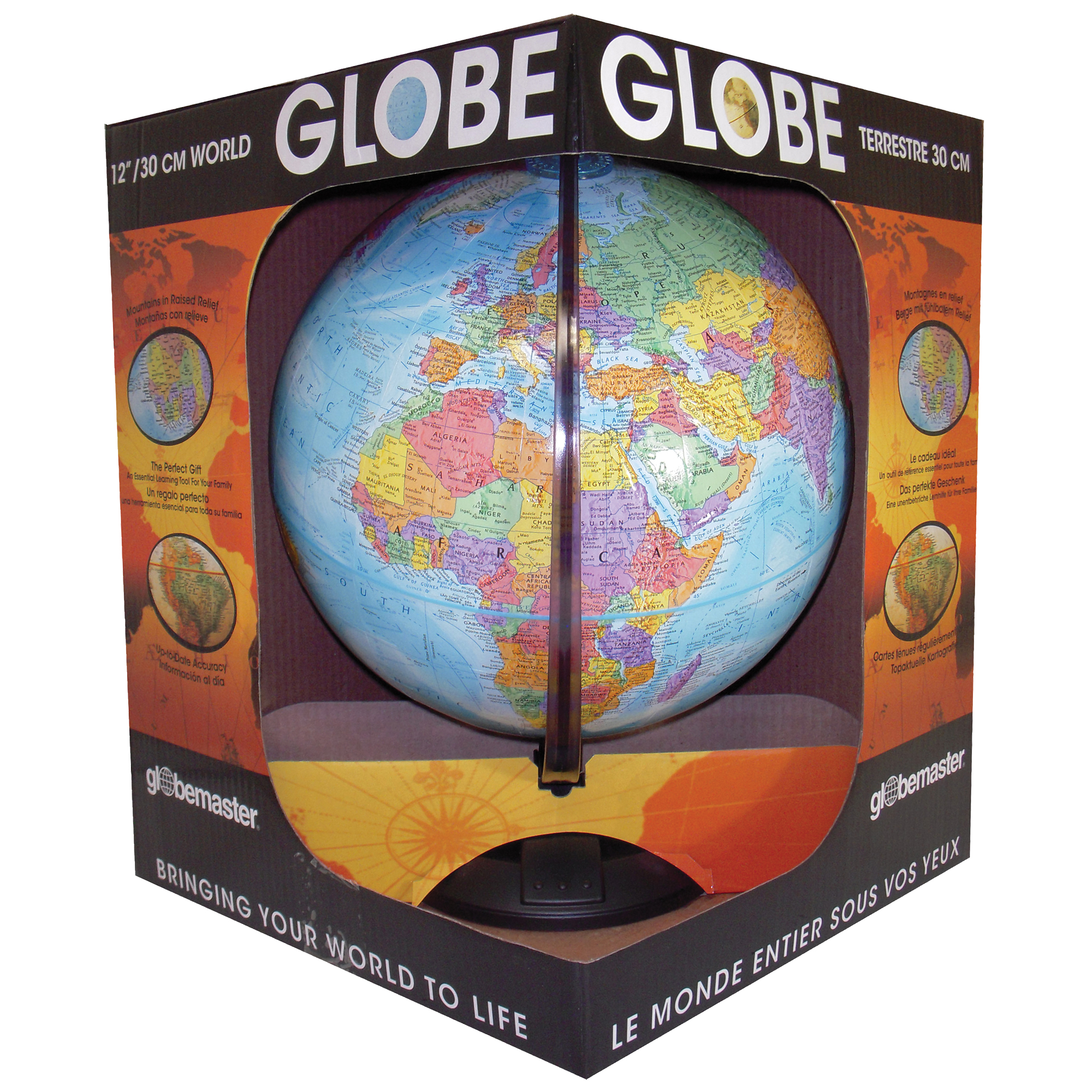 Globemaster Globe de Bureau Océan Bleu de 12 po/30 cm de Diamètre avec Support Métallique et Demi-Méridien (Français)