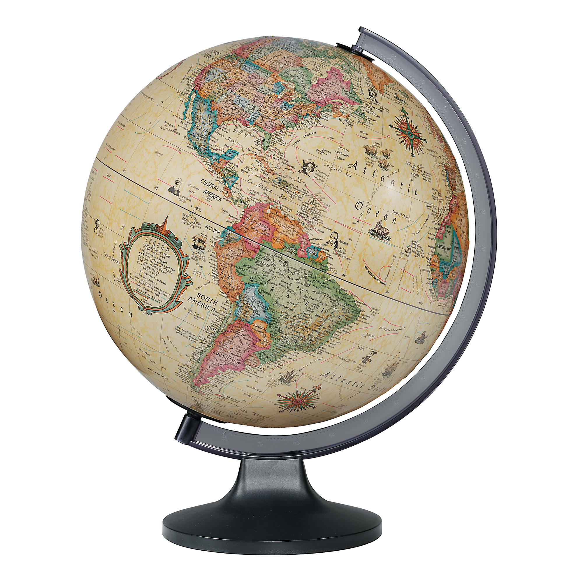 Copenhague 12"/30 cm de Diamètre Globe de Bureau Lumineux Océan Antique (Français)