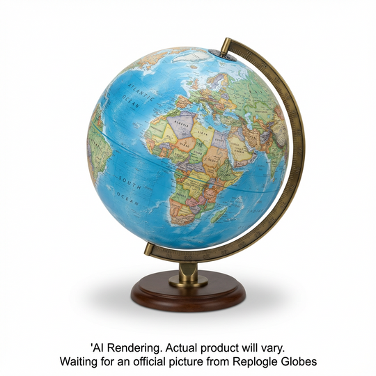 National Geographic Hudson Globe terrestre de bureau Océan Bleu avec Base en Bois et Semi-Méridien en Fonte (Anglais) 12"/30cm de diamètre