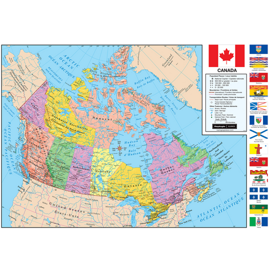 Canada Carte Murale (Anglais/Français) 49"/124.5cm X 33"/84cm