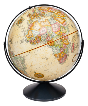 Eureka Globe Océanique Antique de 16"/40,5 cm de Diamètre avec Méridien Complet en Métal Noir et Base en Métal