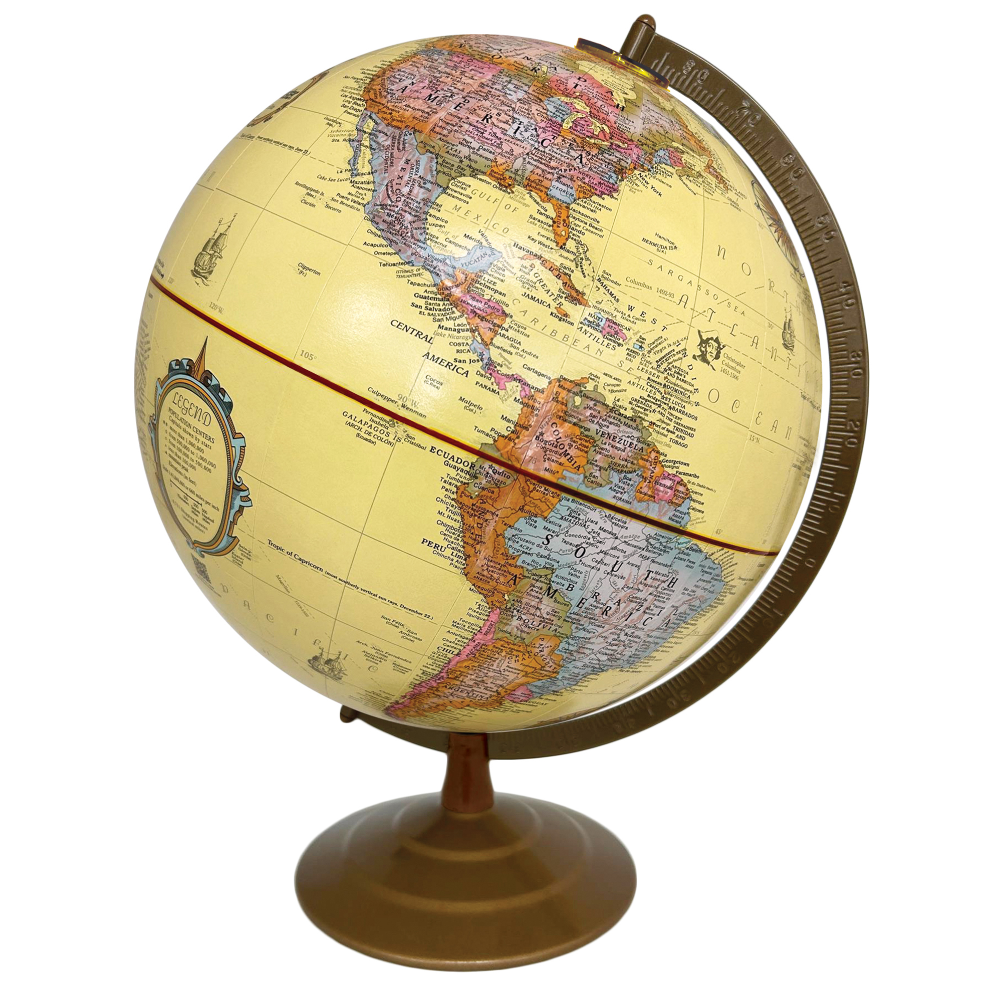 Globemaster Globe de bureau Océan Antique de 12 po/30 cm de diamètre avec pied en métal et demi-méridien