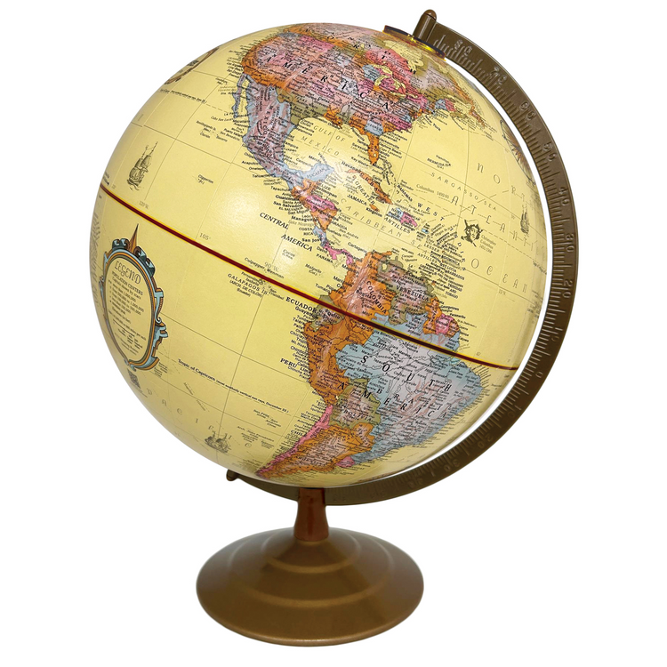 Globemaster Globe de bureau Océan Antique de 12 po/30 cm de diamètre avec pied en métal et demi-méridien