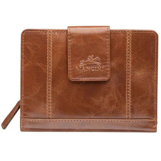 MANCINI Portefeuille Pochette Sécurisé RFID Femme Cognac Moyenne (8700371-COGNAC)