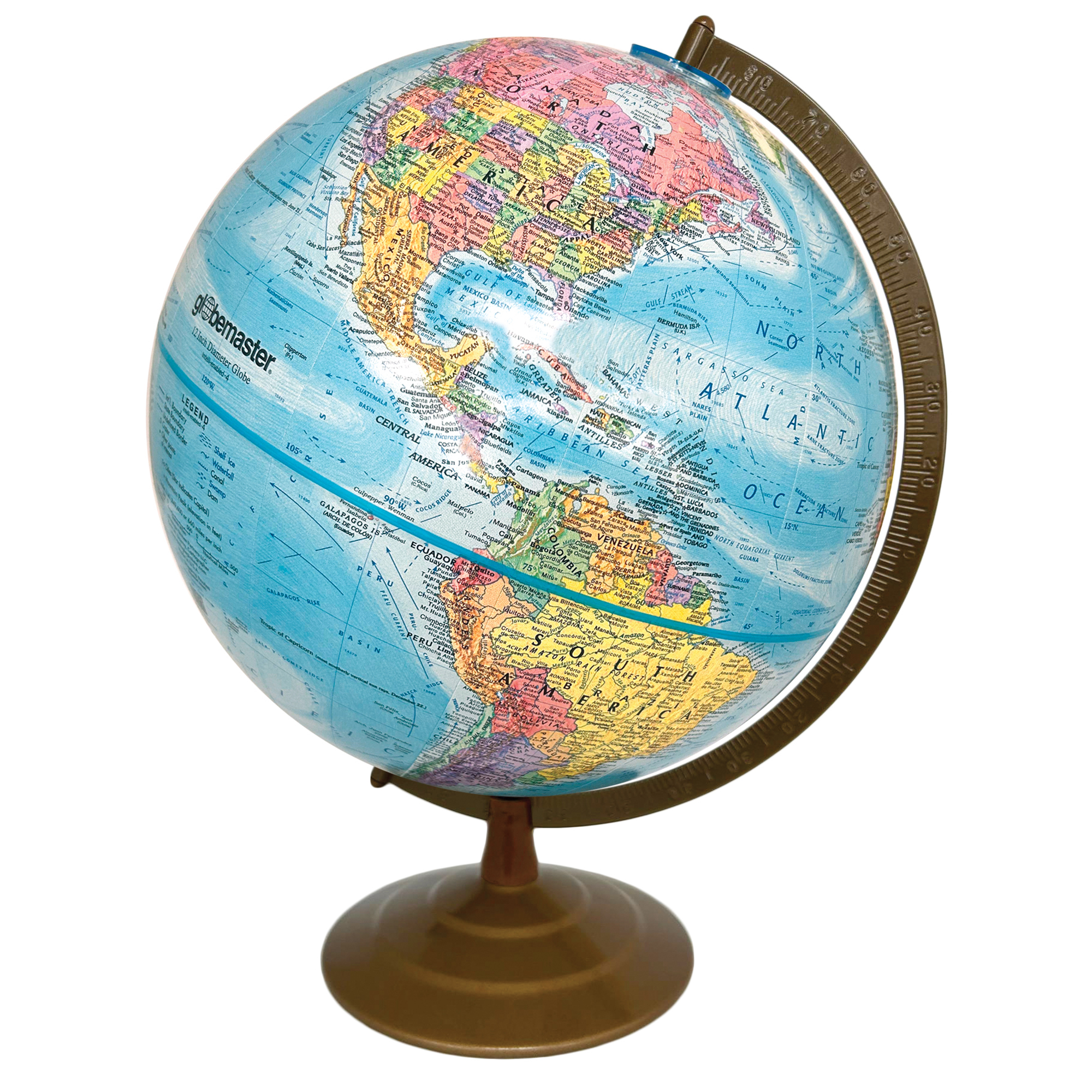 Globe de Bureau Globemaster Océan Bleu de 12"/30cm de Diamètre avec Métal et Semi-Méridien (Anglais)