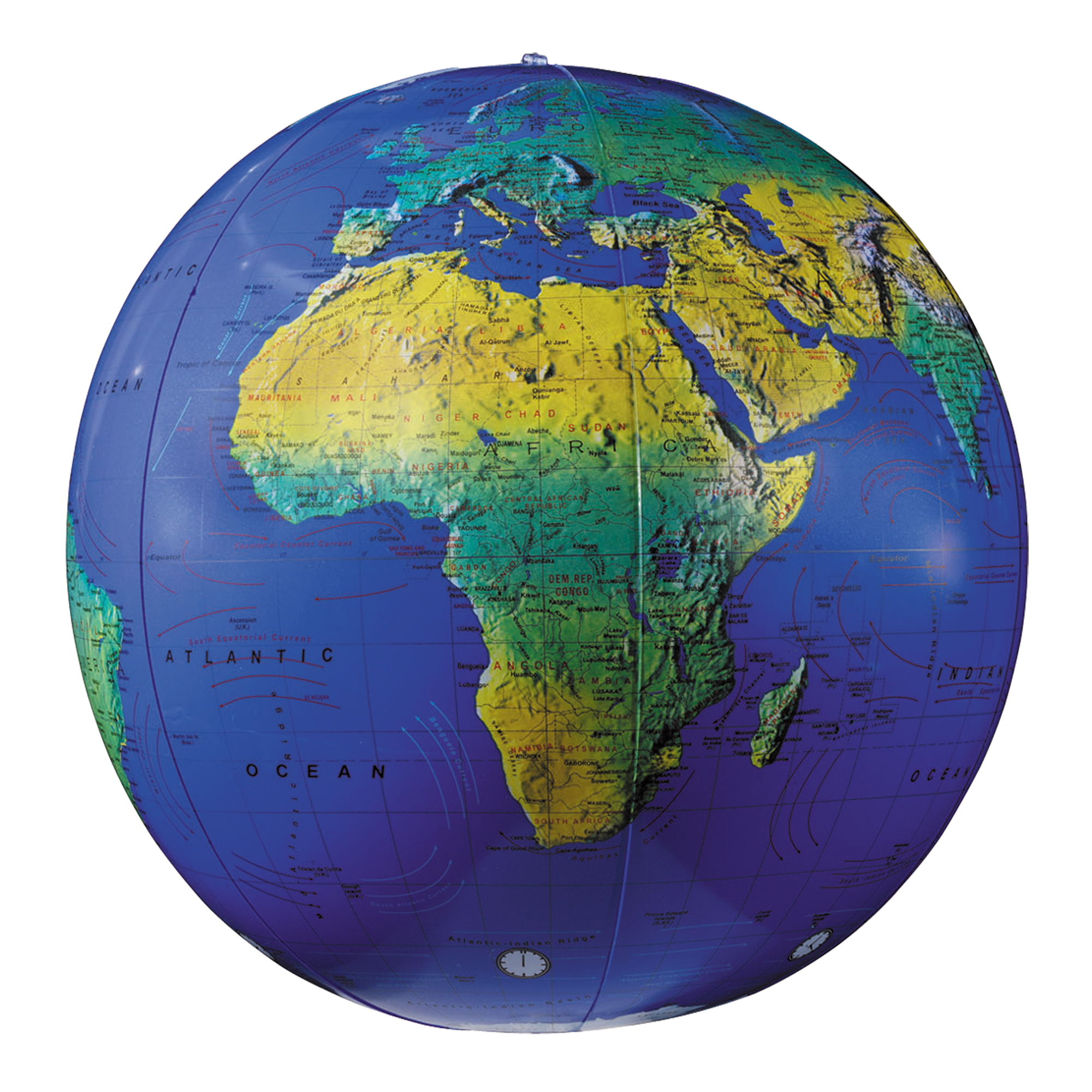 Globe océanique gonflable bleu topographique de 30 cm de diamètre (en anglais)