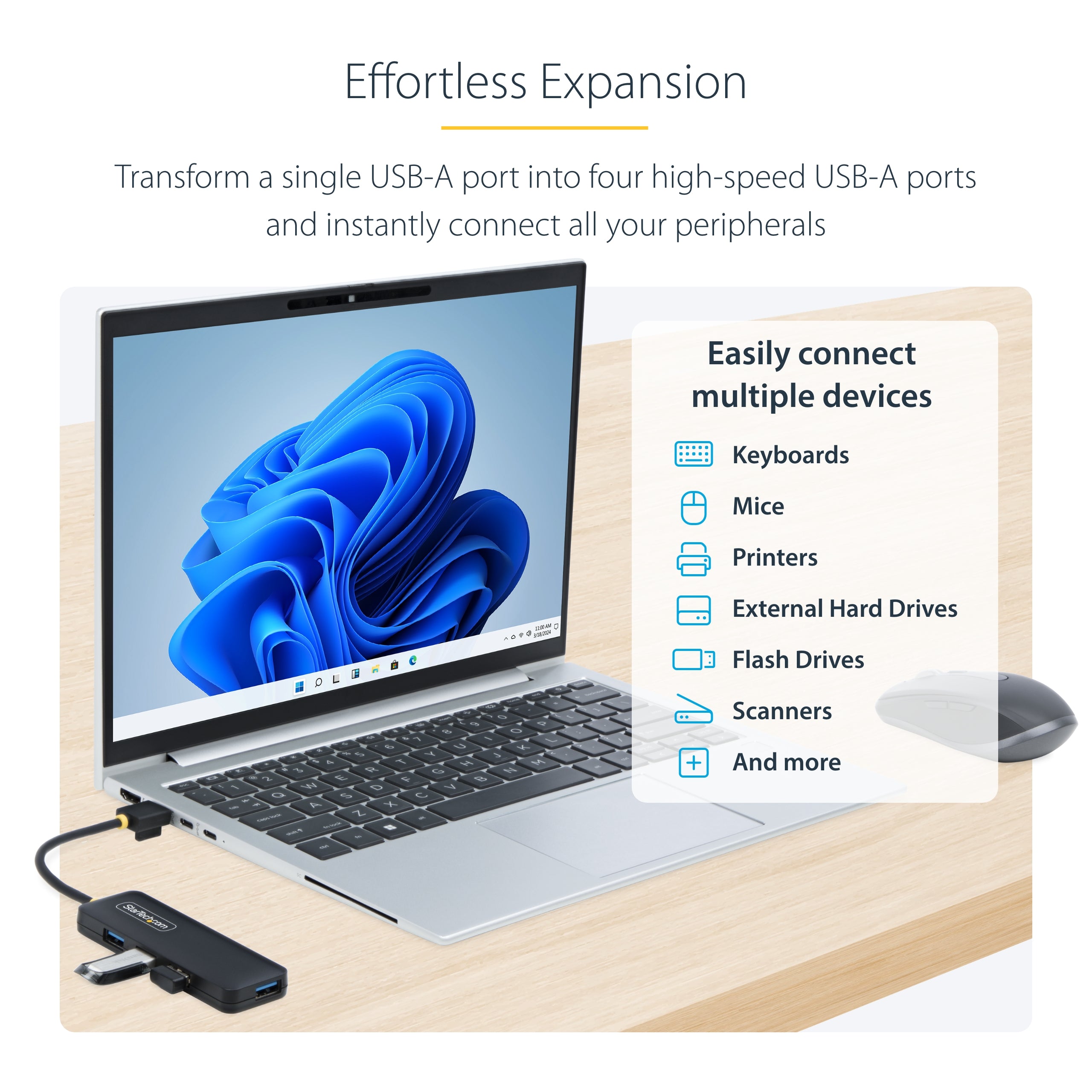 StarTech.com H5A4A-USB-HUB hub & concentrateur USB 3.2 Gen 1 (3.1 Gen 1) Type-A 5000 Mbit/s Noir - Image 12