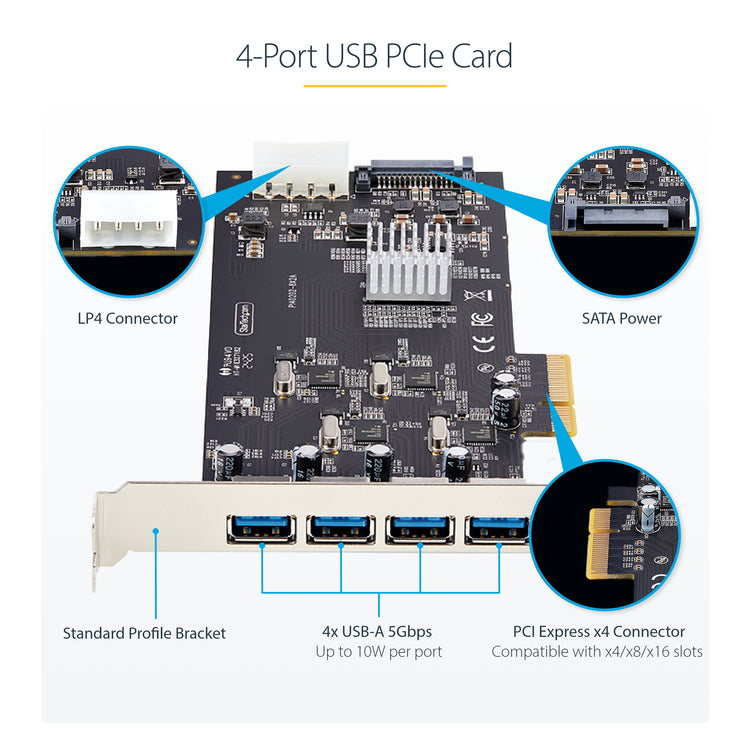 StarTech.com P5Q4A-USB-CARD carte et adaptateur d'interfaces Interne USB 3.2 Gen 1 (3.1 Gen 1) - Image 12