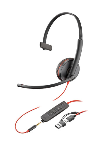 Poly Blackwire 3215 Monaural USB-C Headset +3.5mm Plug +USB-C/A Adapter Avec fil Arceau Business/Everyday USB Type-C Noir - Image 1