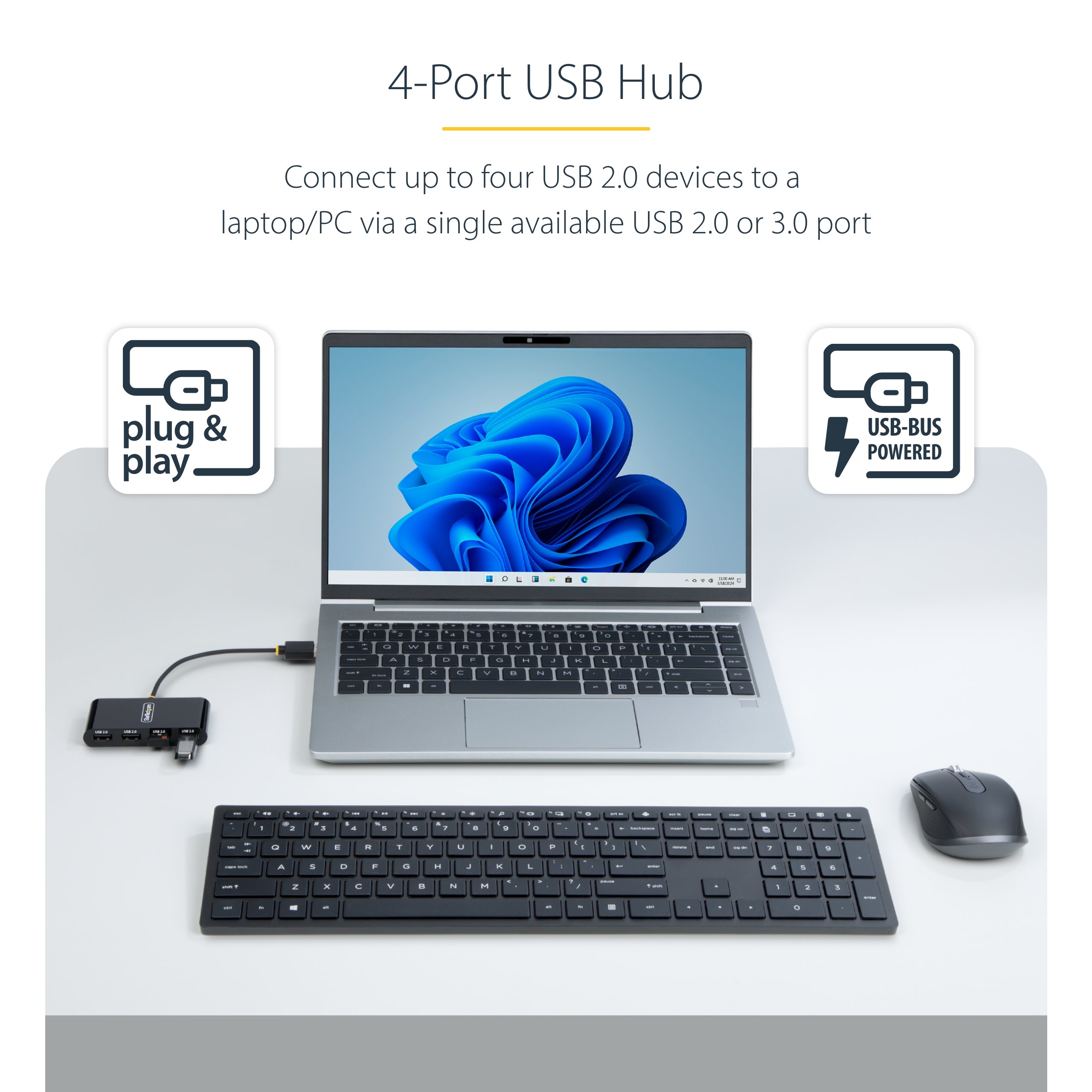 StarTech.com ST4200MINI2-USB-HUB hub & concentrateur 480 Mbit/s Noir - Image 8