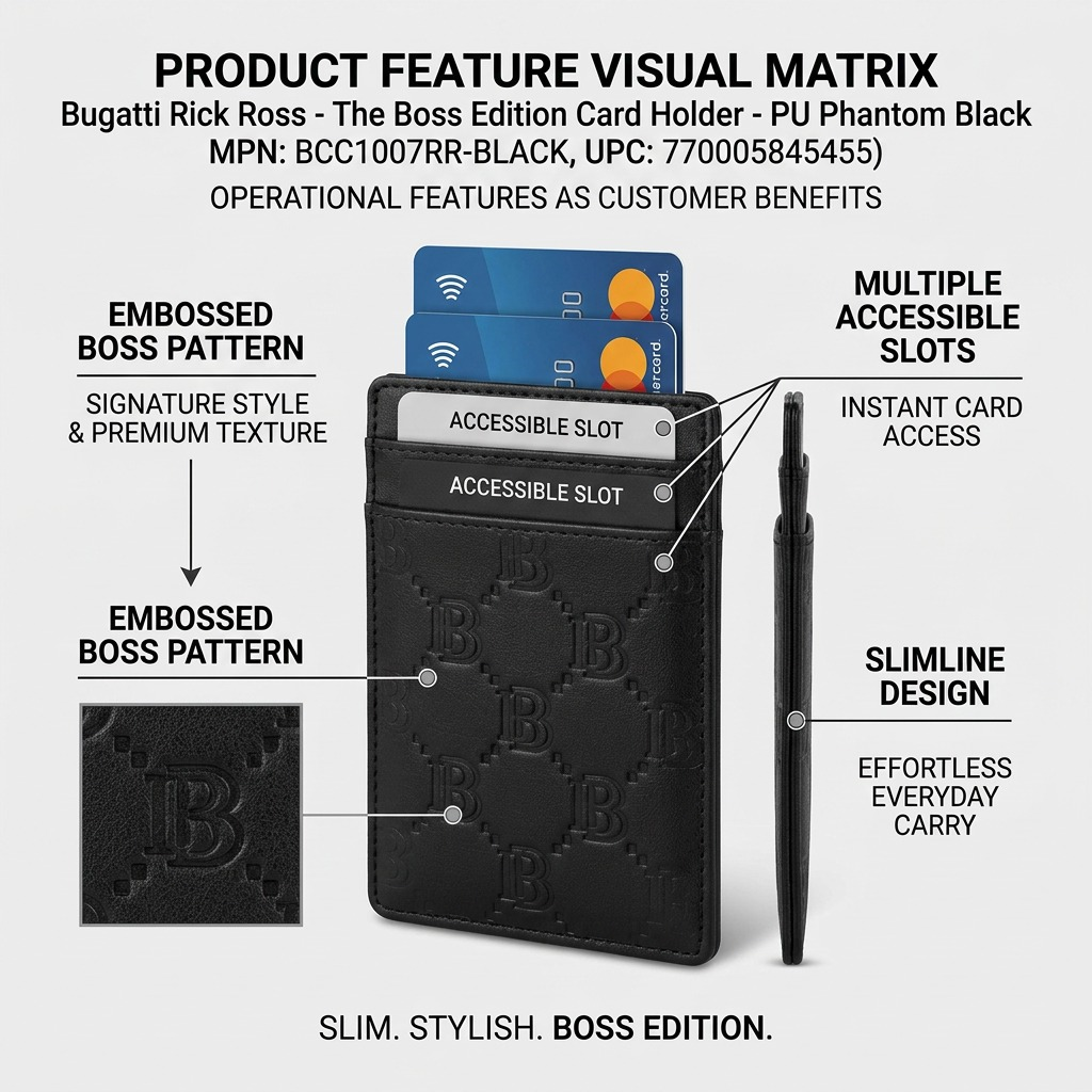 BUGATTI Rick Ross - The Boss Edition Card Holder - PU Phantom Black (BCC1007RR-BLACK) - Cartouches Certifiees