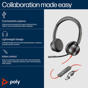 HP Poly Blackwire 8225 Microsoft Teams Certified USB-C Headset Avec fil Arceau Bureau/Centre d'appels USB Type-C Noir - Image 3